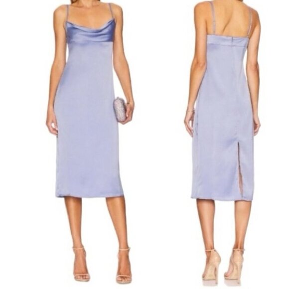 WeWoreWhat Womens Satin Cowl Midi Dress Slate Blue Size 00 - Picture 2 of 7